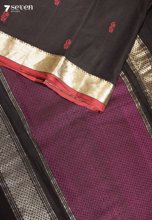 Samyika Signature Seven Handloom Black Bangalore Pure Cotton Saree - Seven Sarees - Saree - Seven Sarees