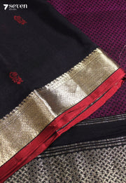 Samyika Signature Seven Handloom Black Bangalore Pure Cotton Saree - Seven Sarees - Saree - Seven Sarees