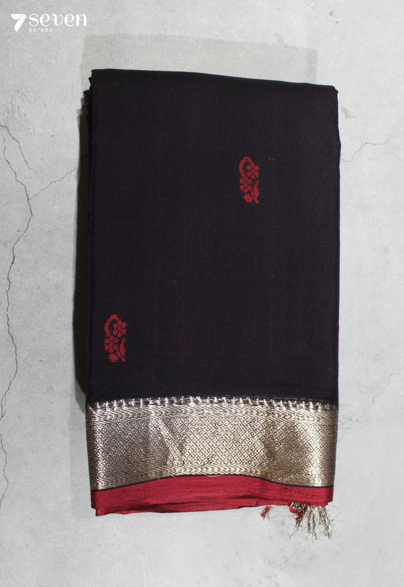 Samyika Signature Seven Handloom Black Bangalore Pure Cotton Saree - Seven Sarees - Saree - Seven Sarees