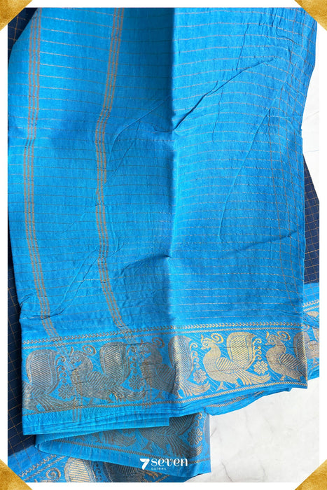 Sangam Madurai Blue Handmade Pure Cotton Sungudi Checks Saree - Seven Sarees - Saree - Seven Sarees