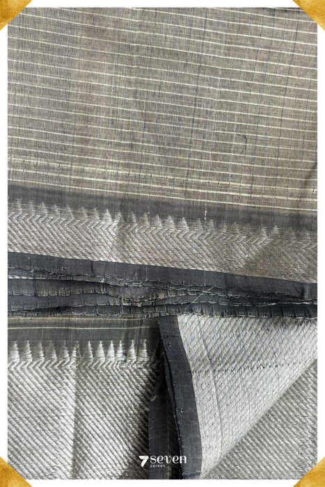 Sanjana Mangalagiri Handloom Grey Pure Silk - Cotton Checks Saree - Seven Sarees - Saree - Seven Sarees