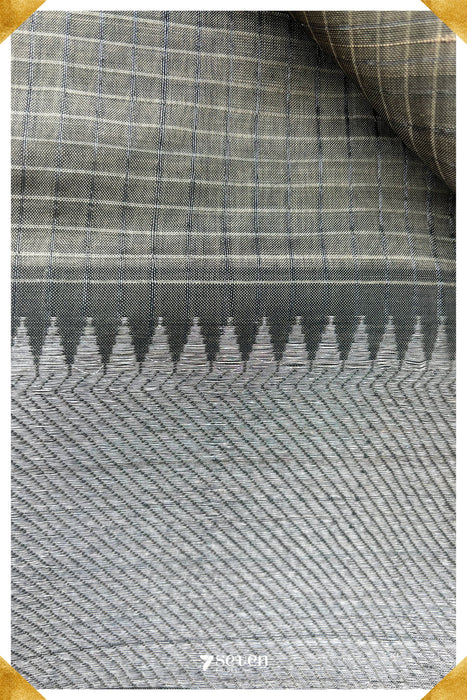 Sanjana Mangalagiri Handloom Grey Pure Silk - Cotton Checks Saree - Seven Sarees - Saree - Seven Sarees