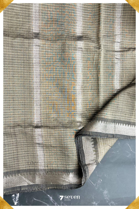 Sanjana Mangalagiri Handloom Grey Pure Silk - Cotton Checks Saree - Seven Sarees - Saree - Seven Sarees