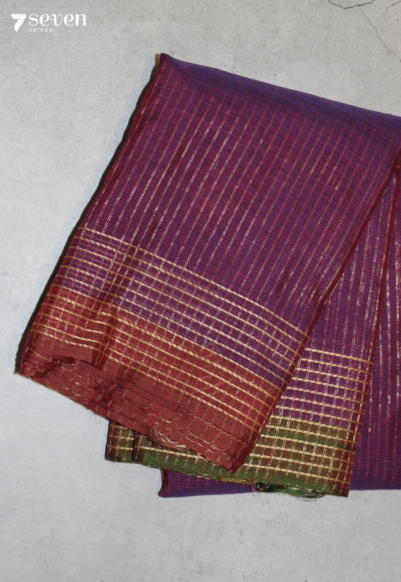 Sarunthi Signature Seven Handloom Purple Bangalore Pure Cotton Saree - Seven Sarees - Saree - Seven Sarees
