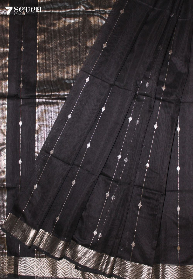 Sattvika Maheshwari Handloom Black Silk Cotton Saree - Seven Sarees - Seven Sarees