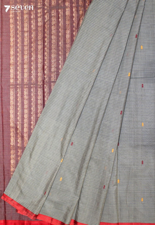 Selavi Signature Seven Handloom Grey Bangalore Pure Cotton Saree - Seven Sarees - Saree - Seven Sarees