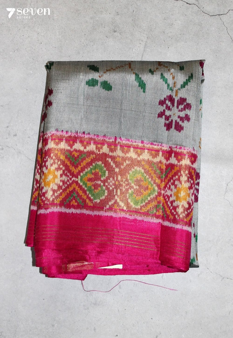 Selvami Patola Handloom Single Ikkat Grey Pure Silk Saree|Silk Mark Certified - Seven Sarees - Saree - Seven Sarees
