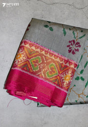 Selvami Patola Handloom Single Ikkat Grey Pure Silk Saree|Silk Mark Certified - Seven Sarees - Saree - Seven Sarees