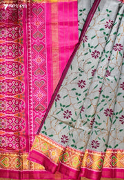 Selvami Patola Handloom Single Ikkat Grey Pure Silk Saree|Silk Mark Certified - Seven Sarees - Saree - Seven Sarees