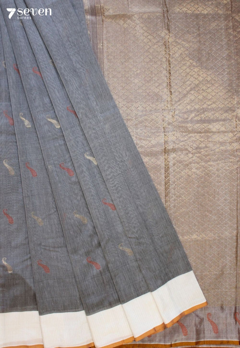Senrini Signature Seven Handloom Grey Bangalore Pure Silk Cotton Saree - Seven Sarees - Saree - Seven Sarees