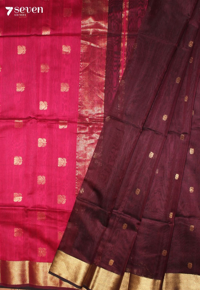 Senvika Maheshwari Handloom Wine Silk Cotton Saree - Seven Sarees - Seven Sarees