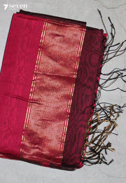 Senvika Maheshwari Handloom Wine Silk Cotton Saree - Seven Sarees - Seven Sarees