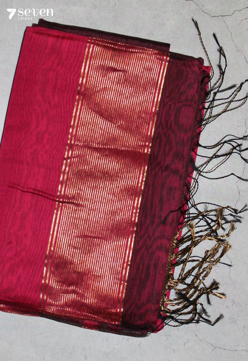 Senvika Maheshwari Handloom Wine Silk Cotton Saree - Seven Sarees - Seven Sarees