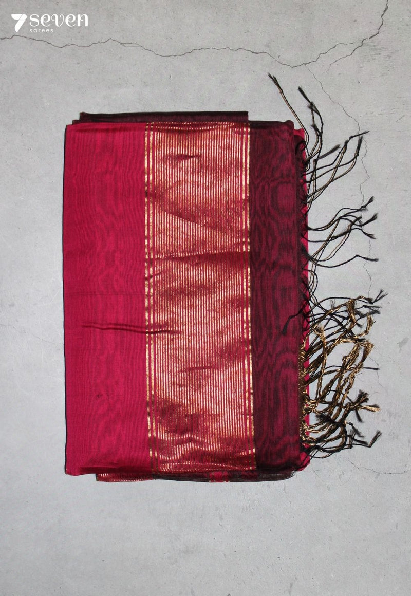 Senvika Maheshwari Handloom Wine Silk Cotton Saree - Seven Sarees - Seven Sarees