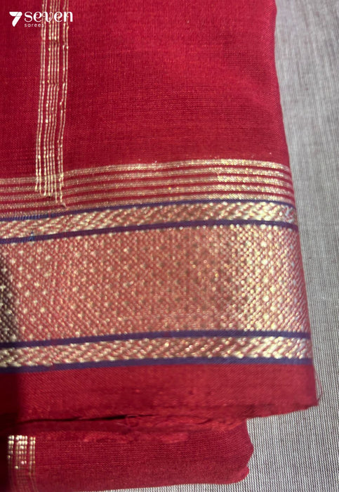 Shakti Signature Seven Handloom Red Bangalore Pure Cotton Saree - Seven Sarees - Saree - Seven Sarees