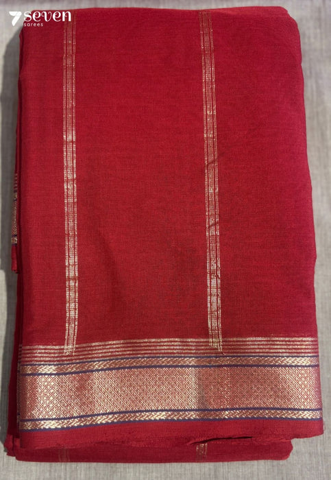 Shakti Signature Seven Handloom Red Bangalore Pure Cotton Saree - Seven Sarees - Saree - Seven Sarees
