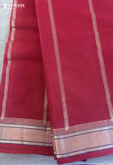 Shakti Signature Seven Handloom Red Bangalore Pure Cotton Saree - Seven Sarees - Saree - Seven Sarees