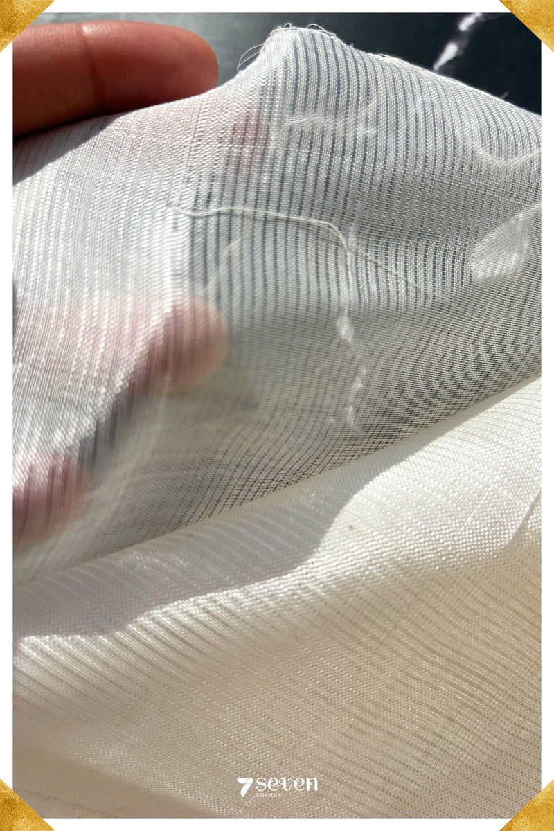 Shakunthala Mangalagiri Handloom White Vegan Silk Saree - Seven Sarees - Saree - Seven Sarees