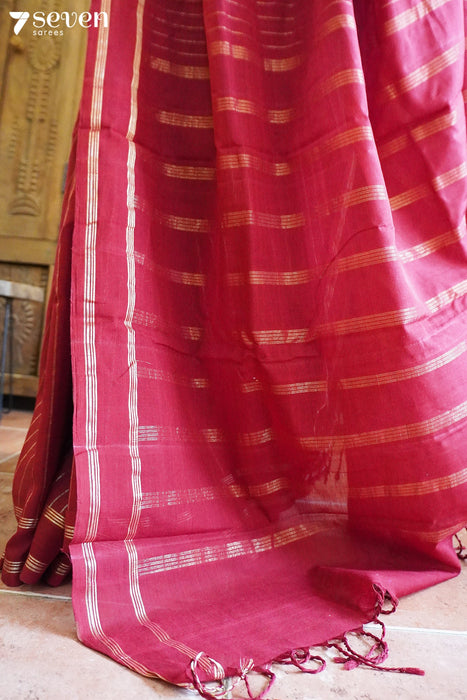Shania Signature Seven Handloom Red Bangalore Pure Cotton Saree - Seven Sarees - Saree - Seven Sarees