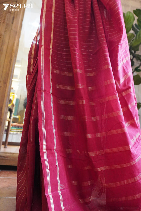 Shania Signature Seven Handloom Red Bangalore Pure Cotton Saree - Seven Sarees - Saree - Seven Sarees