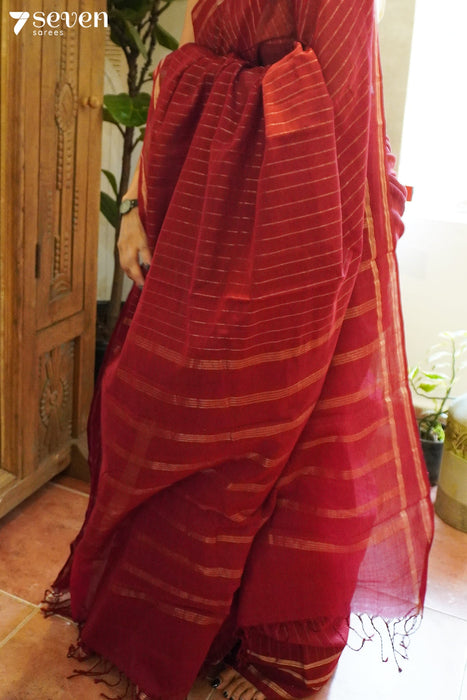 Shania Signature Seven Handloom Red Bangalore Pure Cotton Saree - Seven Sarees - Saree - Seven Sarees