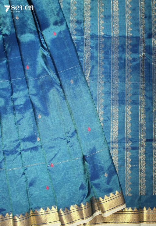 Sharada Signature Seven Handloom Blue Bangalore Vegan Silk Saree - Seven Sarees - Saree - Seven Sarees