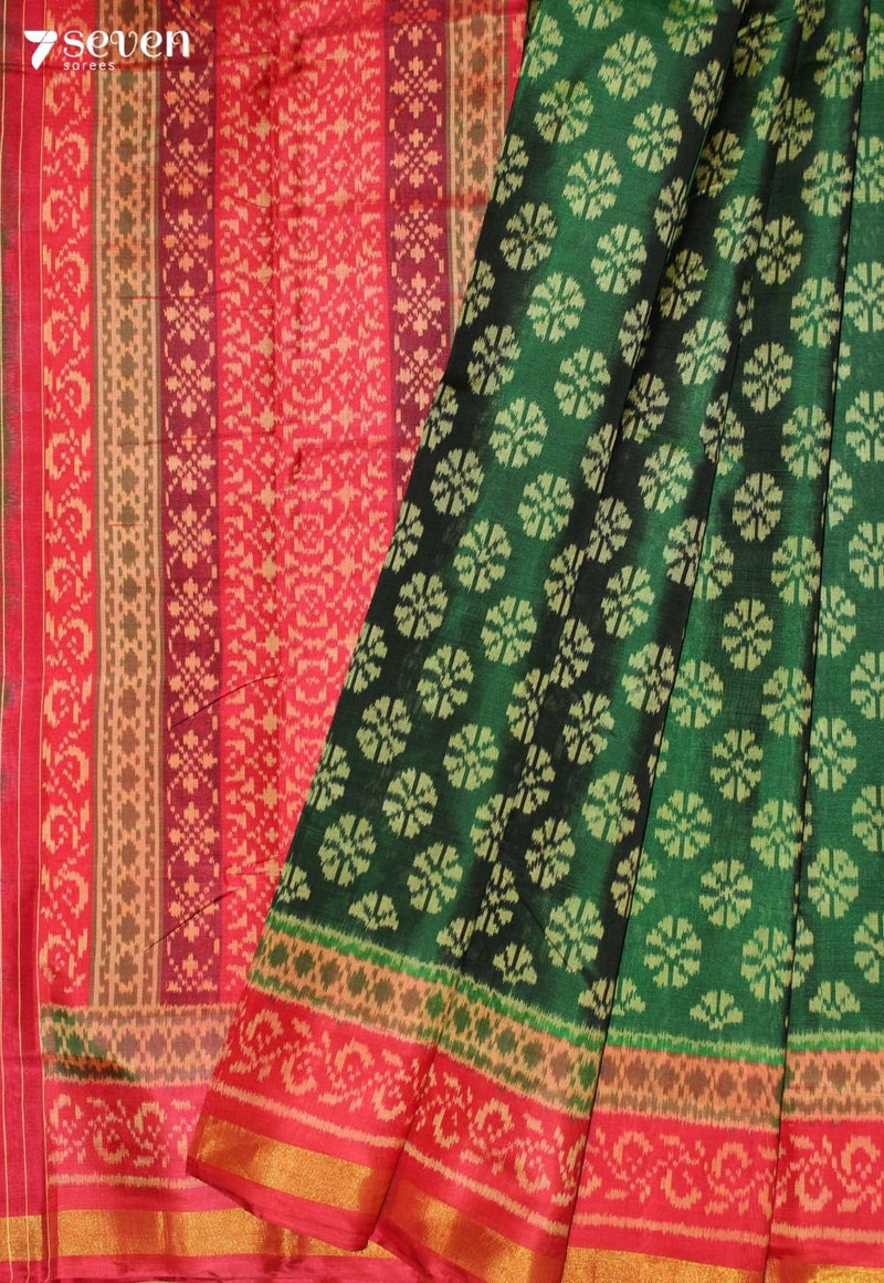 Sharadika Patola Handloom Single Ikat Green Pure Silk Saree | Silk Mark Certified - view 1