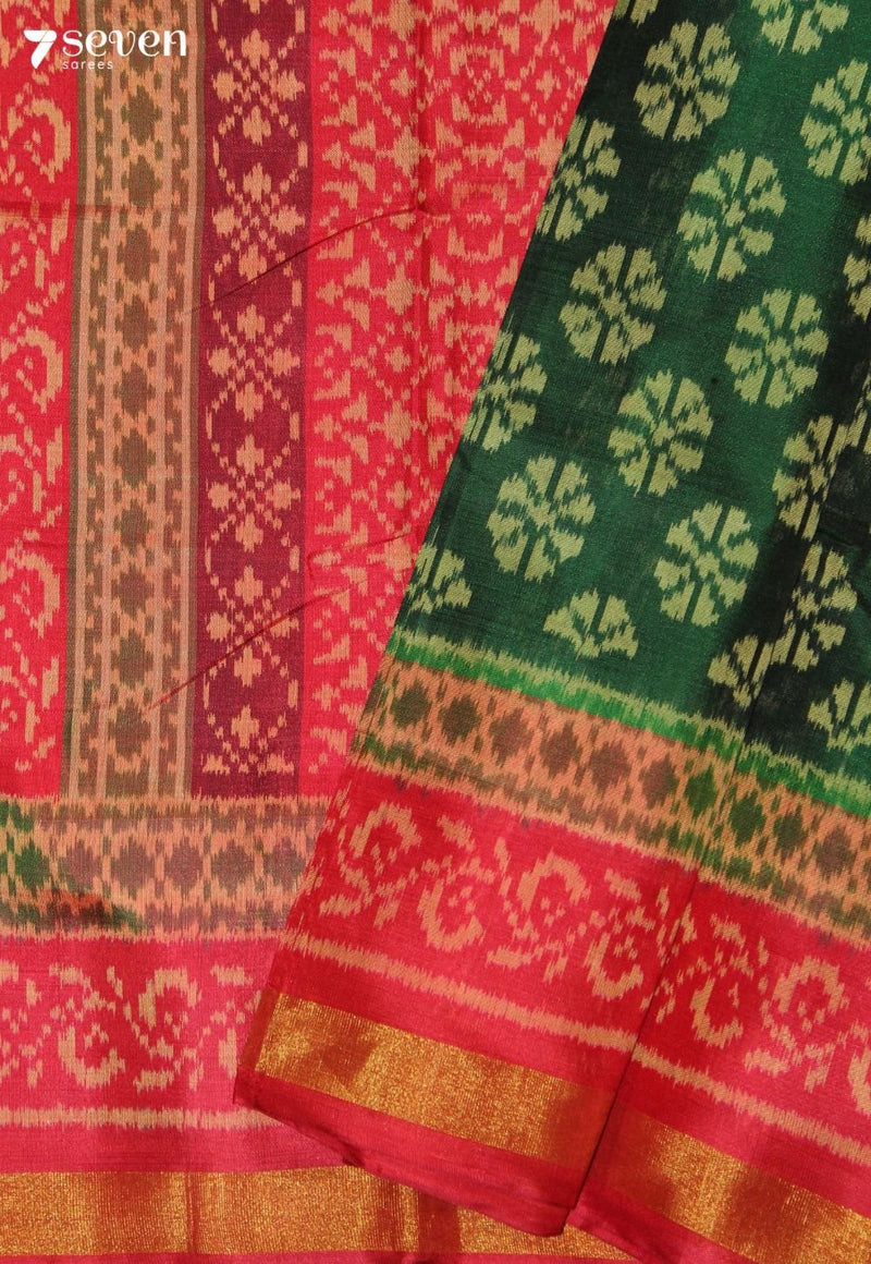 Sharadika Patola Handloom Single Ikat Green Pure Silk Saree | Silk Mark Certified - view 5