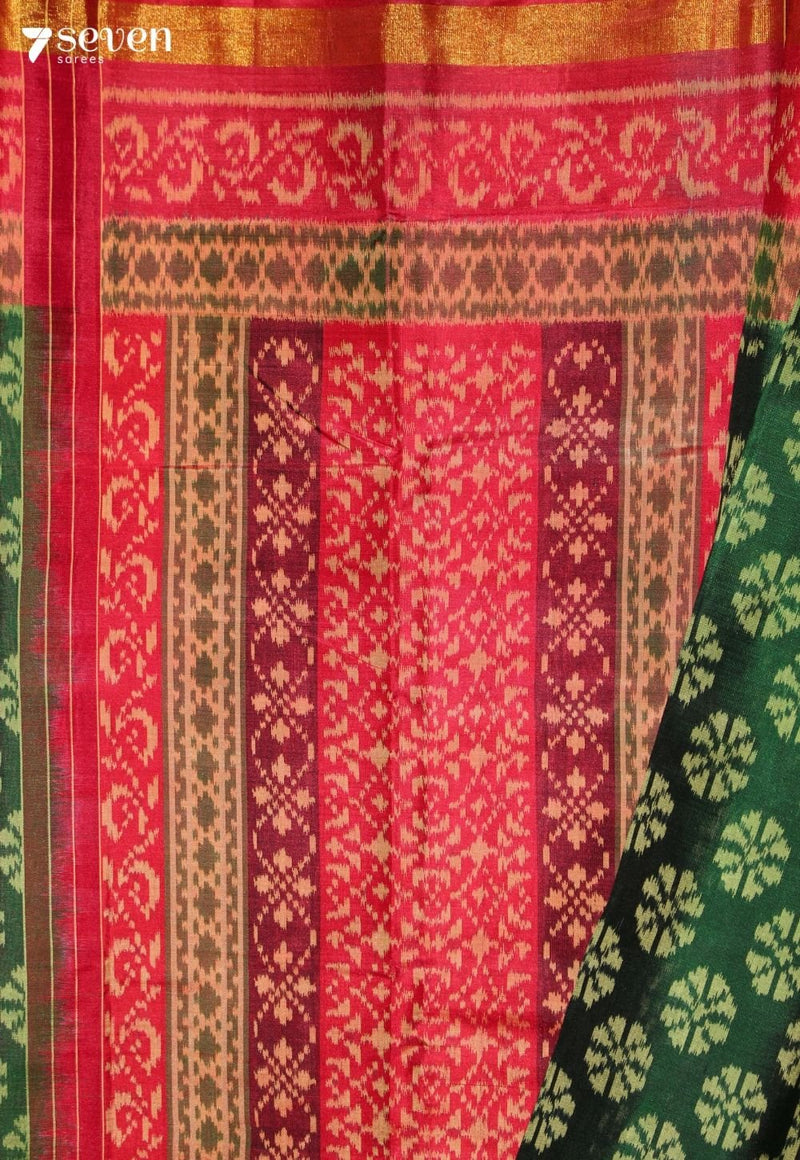 Sharadika Patola Handloom Single Ikat Green Pure Silk Saree | Silk Mark Certified - view 3