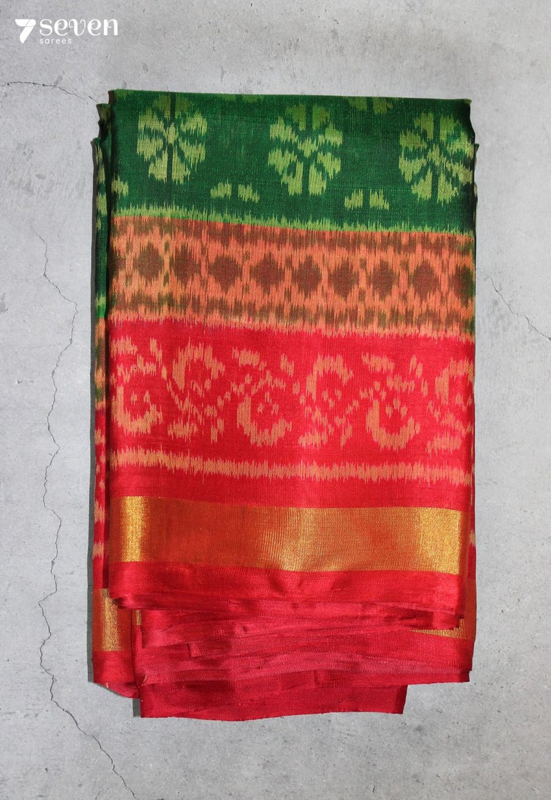 Sharadika Patola Handloom Single Ikat Green Pure Silk Saree | Silk Mark Certified - view 2