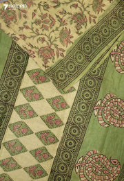 Sharumi Jaipur Green Hand Block Printed Vegetable Dyed 100% Cotton Saree - Seven Sarees - Saree - Seven Sarees