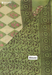 Sharumi Jaipur Green Hand Block Printed Vegetable Dyed 100% Cotton Saree - Seven Sarees - Saree - Seven Sarees