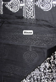Sharuva Jaipur Black Hand Block Printed 100% Cotton Saree - Seven Sarees - Saree - Seven Sarees