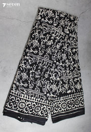 Sharuva Jaipur Black Hand Block Printed 100% Cotton Saree - Seven Sarees - Saree - Seven Sarees