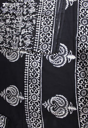 Sharuva Jaipur Black Hand Block Printed 100% Cotton Saree - Seven Sarees - Saree - Seven Sarees