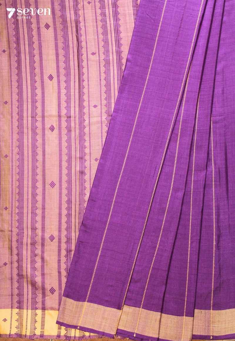 Sharvari Assam 100% Eri Silk Purple Handloom Saree - Seven Sarees - Seven Sarees