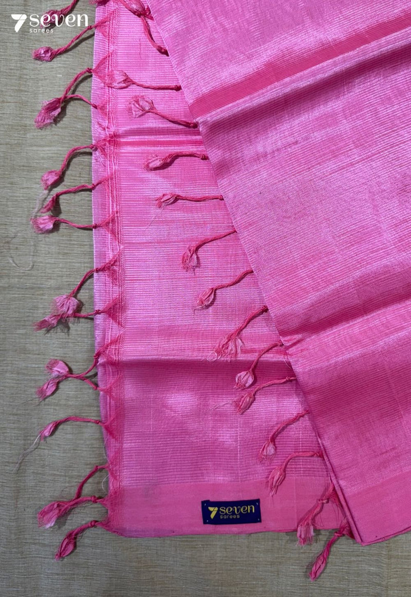 Shilpam Mangalagiri Handloom Bubblegum Pink Vegan Silk Saree - Seven Sarees - Saree - Seven Sarees
