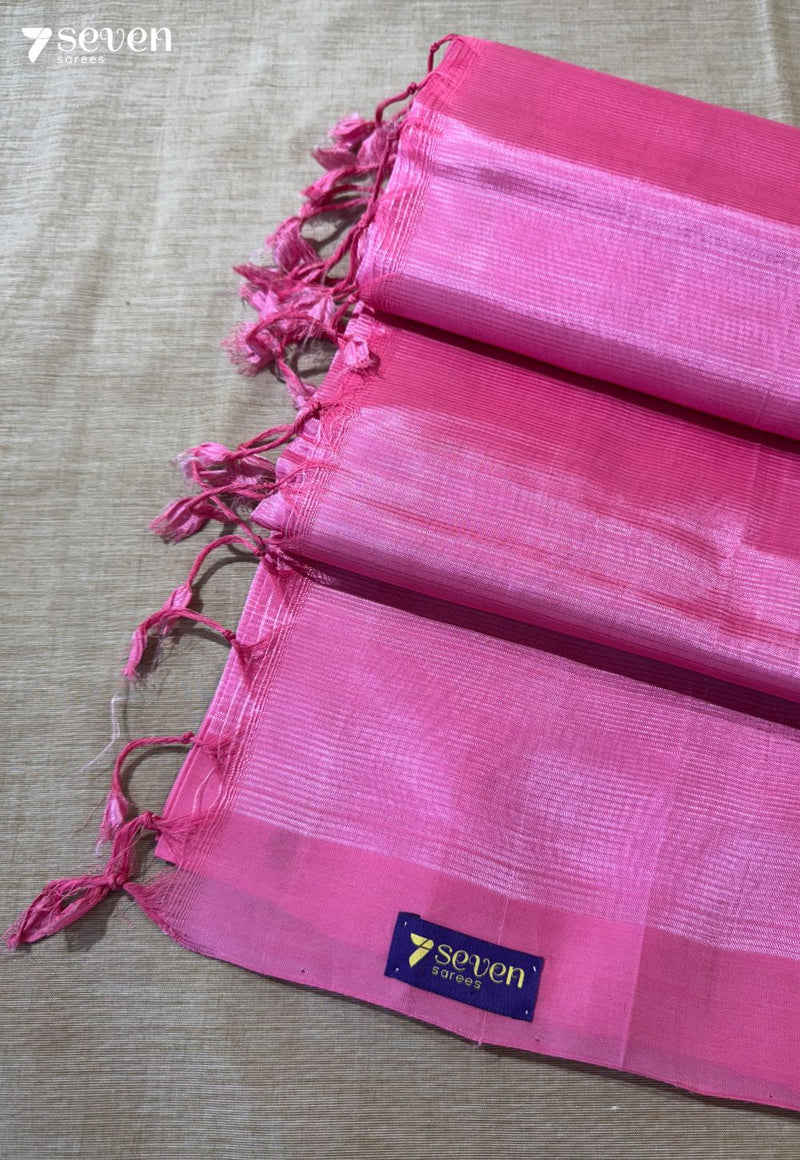 Shilpam Mangalagiri Handloom Bubblegum Pink Vegan Silk Saree - Seven Sarees - Saree - Seven Sarees