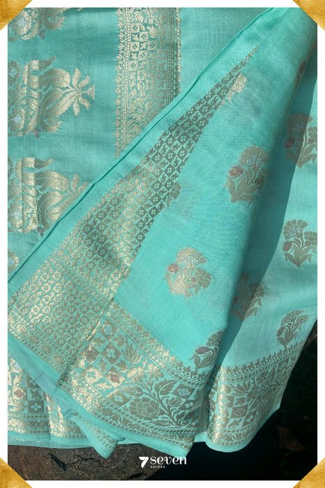 Shipra Benares Pista Green Pure Silk Saree | Silk Mark Certified - Seven Sarees - Saree - Seven Sarees