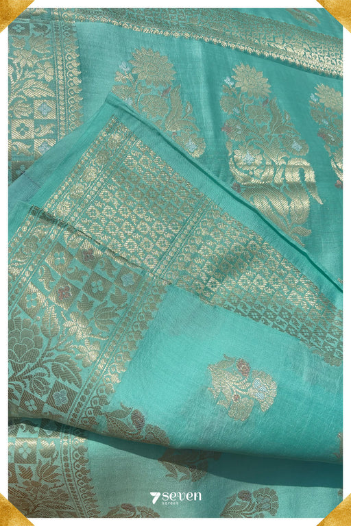 Shipra Benares Pista Green Pure Silk Saree | Silk Mark Certified - Seven Sarees - Saree - Seven Sarees