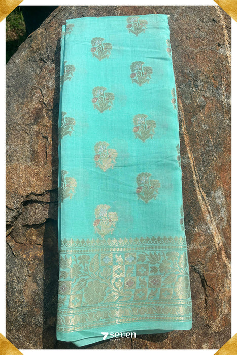 Shipra Benares Pista Green Pure Silk Saree | Silk Mark Certified - Seven Sarees - Saree - Seven Sarees