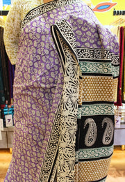 Shobha Jaipur Violet Hand Block Printed 100% Cotton Saree - Seven Sarees - Saree - Seven Sarees