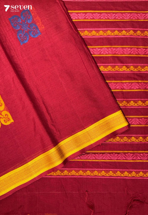 Sindhooram Signature Seven Handloom Red Bangalore Pure Cotton Saree - Seven Sarees - Saree - Seven Sarees