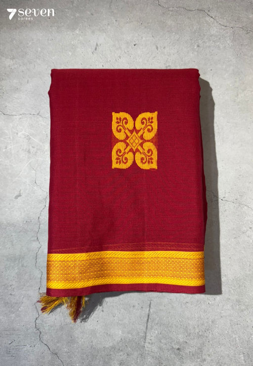 Sindhooram Signature Seven Handloom Red Bangalore Pure Cotton Saree - Seven Sarees - Saree - Seven Sarees
