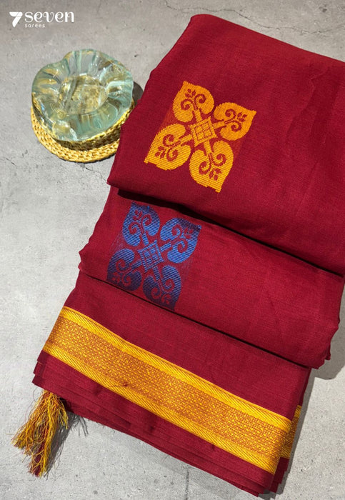 Sindhooram Signature Seven Handloom Red Bangalore Pure Cotton Saree - Seven Sarees - Saree - Seven Sarees