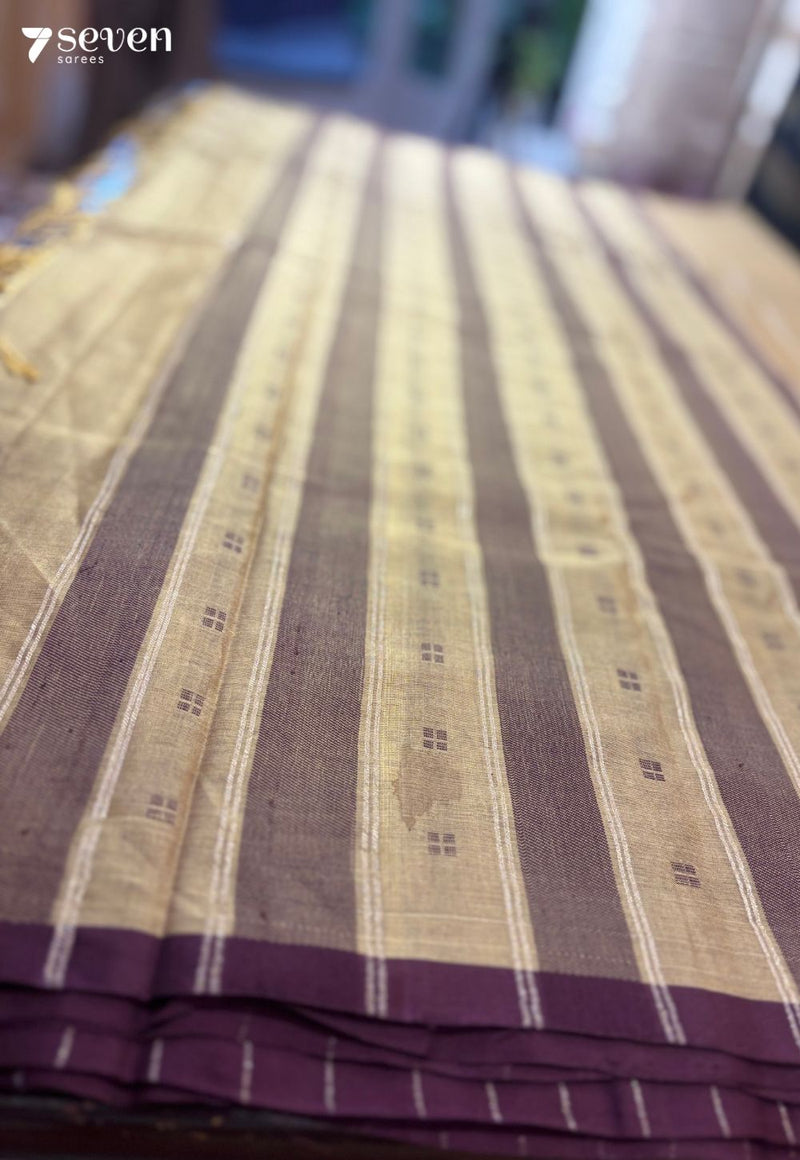 Sira Signature Seven Handloom Brown/Maroon Bangalore Pure Cotton Saree - Seven Sarees - Saree - Seven Sarees