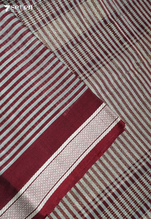 Smriti Signature Seven Handloom Red - White Stripes Bangalore Pure Cotton Saree - Seven Sarees - Saree - Seven Sarees