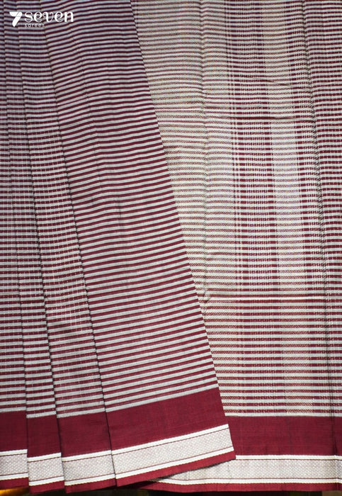 Smriti Signature Seven Handloom Red - White Stripes Bangalore Pure Cotton Saree - Seven Sarees - Saree - Seven Sarees