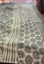 Soft Thistle Jaipur Green Handblock 100% Cotton Saree - Seven Sarees - Saree - Seven Sarees