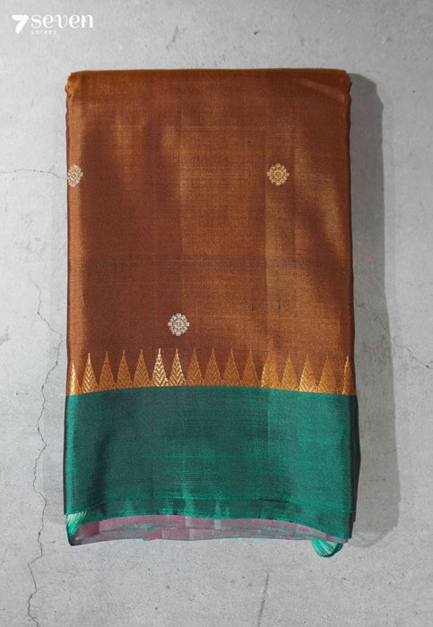 Soft Thorn Signature Seven Handloom Burnt Brown Bangalore Pure Silk Saree|Silk Mark Certified - Seven Sarees - Saree - Seven Sarees
